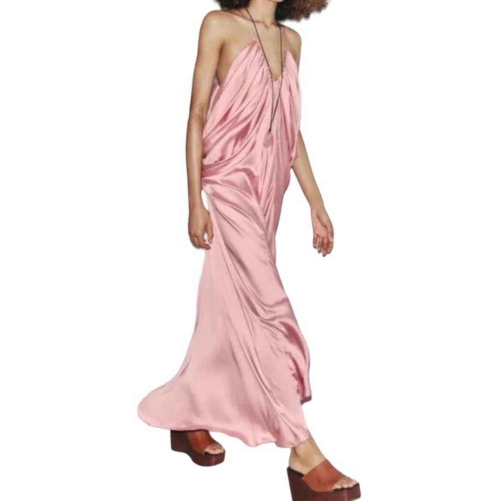 Zara Collection Satin Volume Maxi Dress in Pink, Size Medium / NWT 🌸 S/S 2025 - Picture 2 of 5